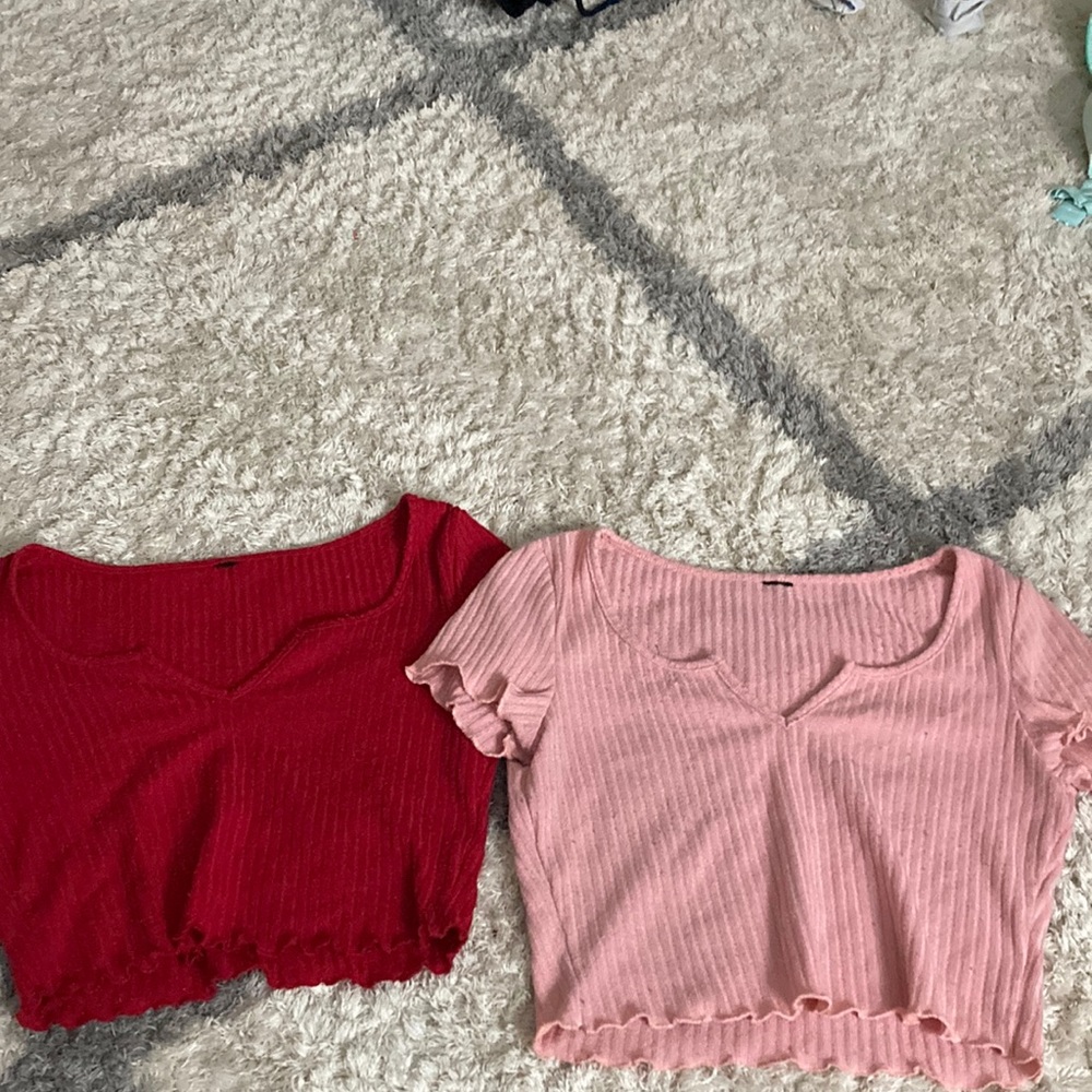 red and pink v cut shein top